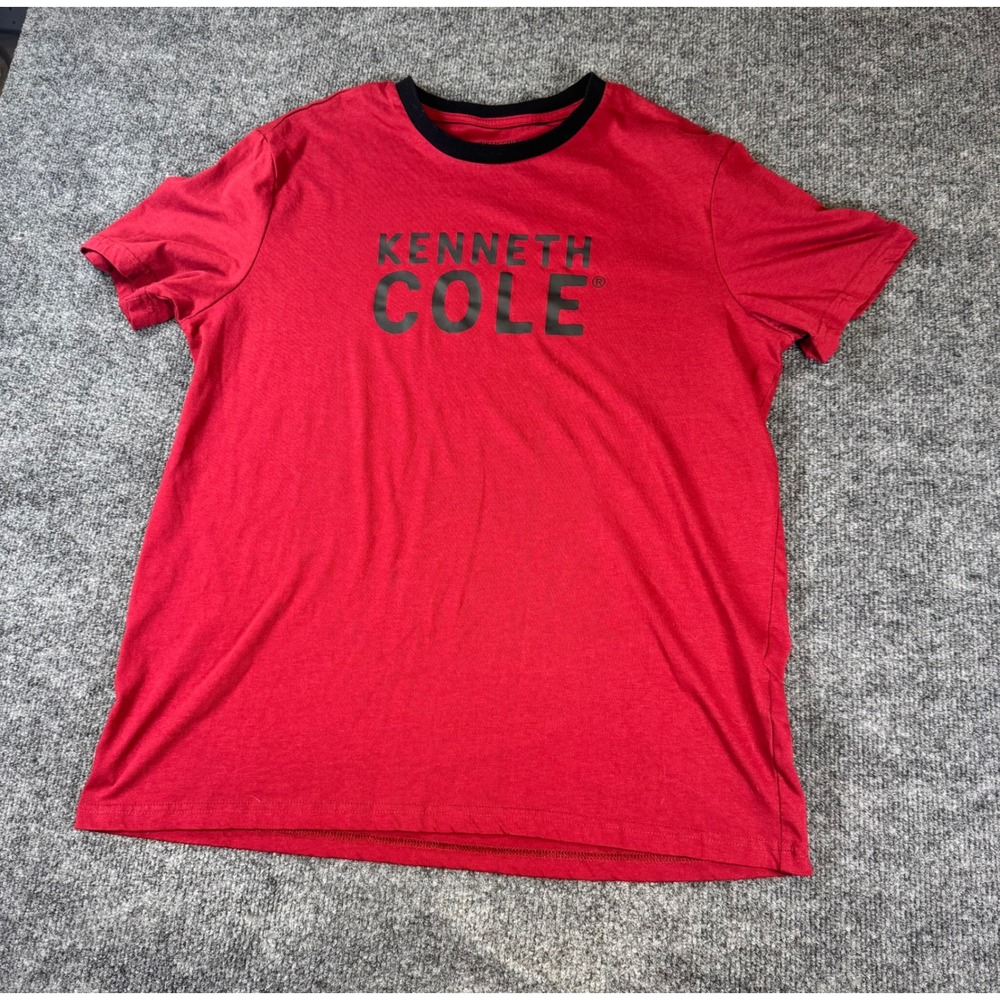 Kenneth Cole Mens Medium Red Graphic T-Shirt Black Ringer Crew Neck Short Sleeve